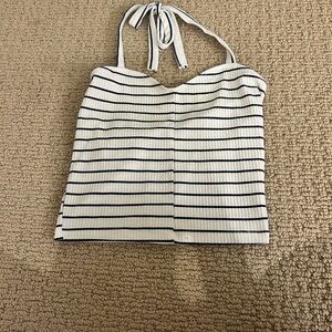 Garage White and Black Striped Crop Top